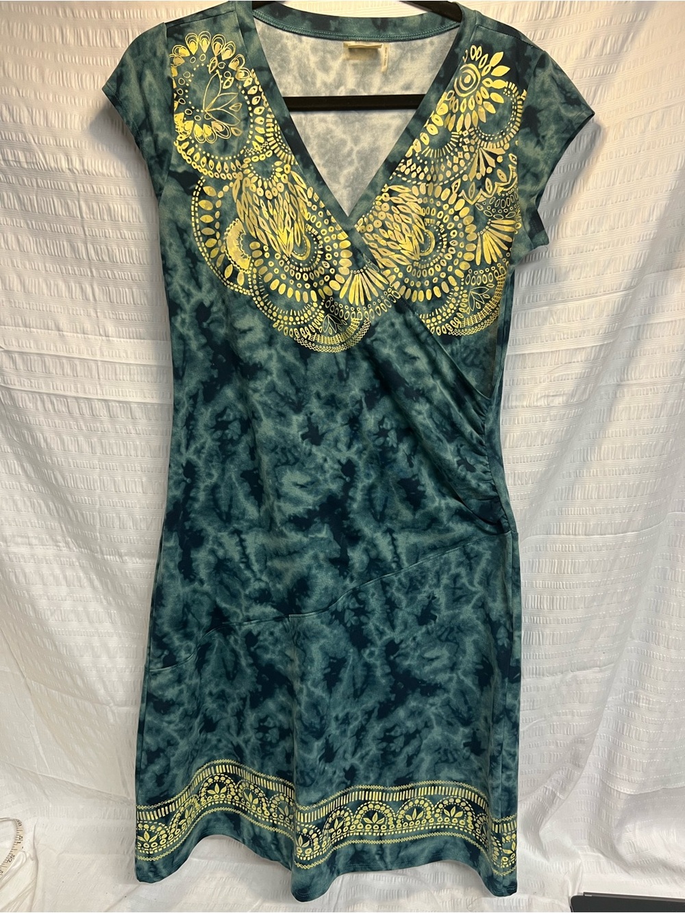 Athleta Teal Green Midi Dress with Yellow Print